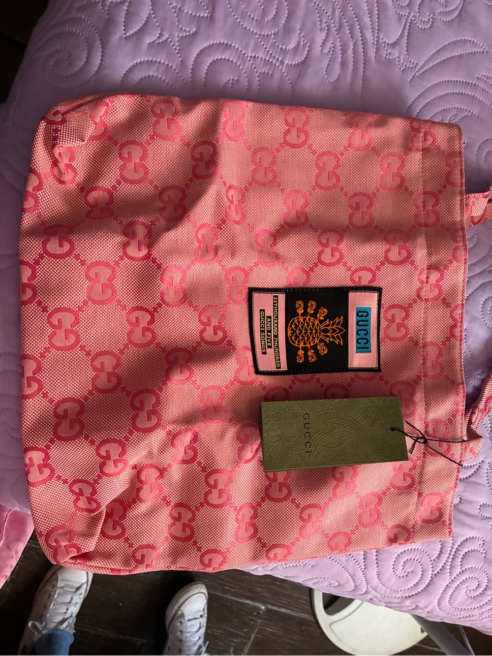 Gucci Pink GG Canvas Tote with Branded Patch